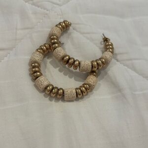 Gold and Cream Beaded Hoop Earrings